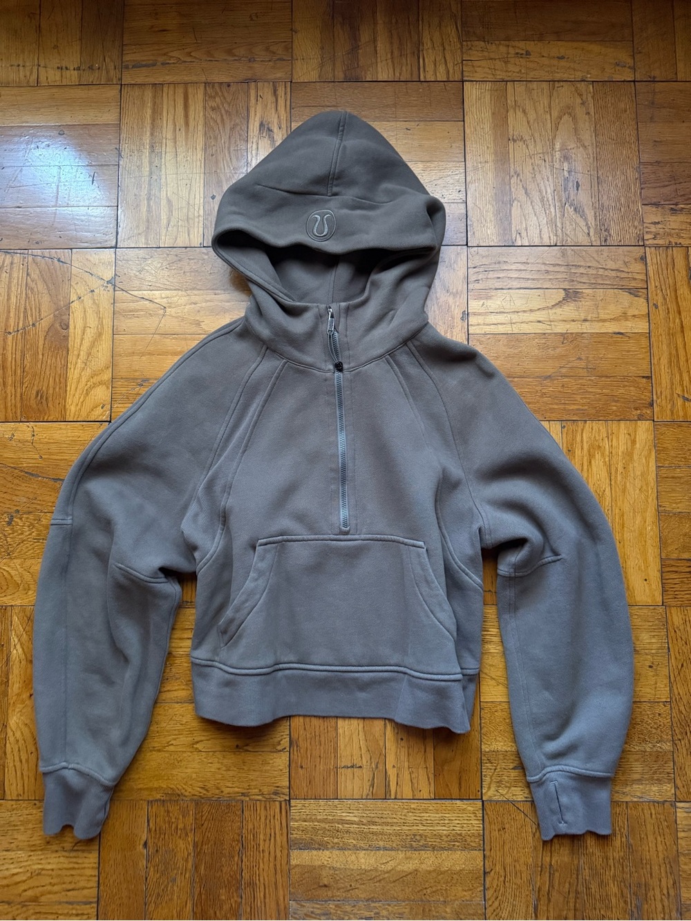 Lululemon Grey Cropped Scuba Half-Zip Hoodie